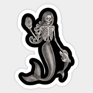 Mermaid skull fantasy surreal art. Sticker